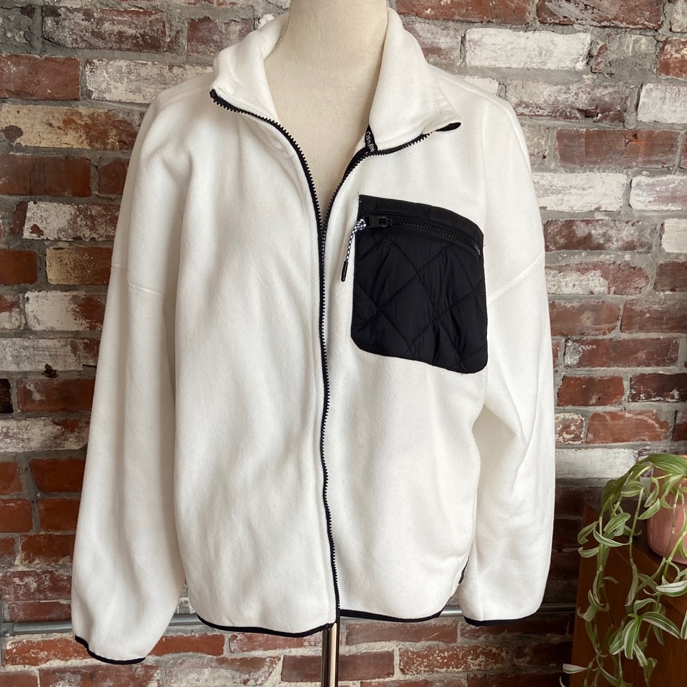 Calvin Klein White Fleece Jacket with Black Pocket